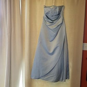 Blue strapless dress full length